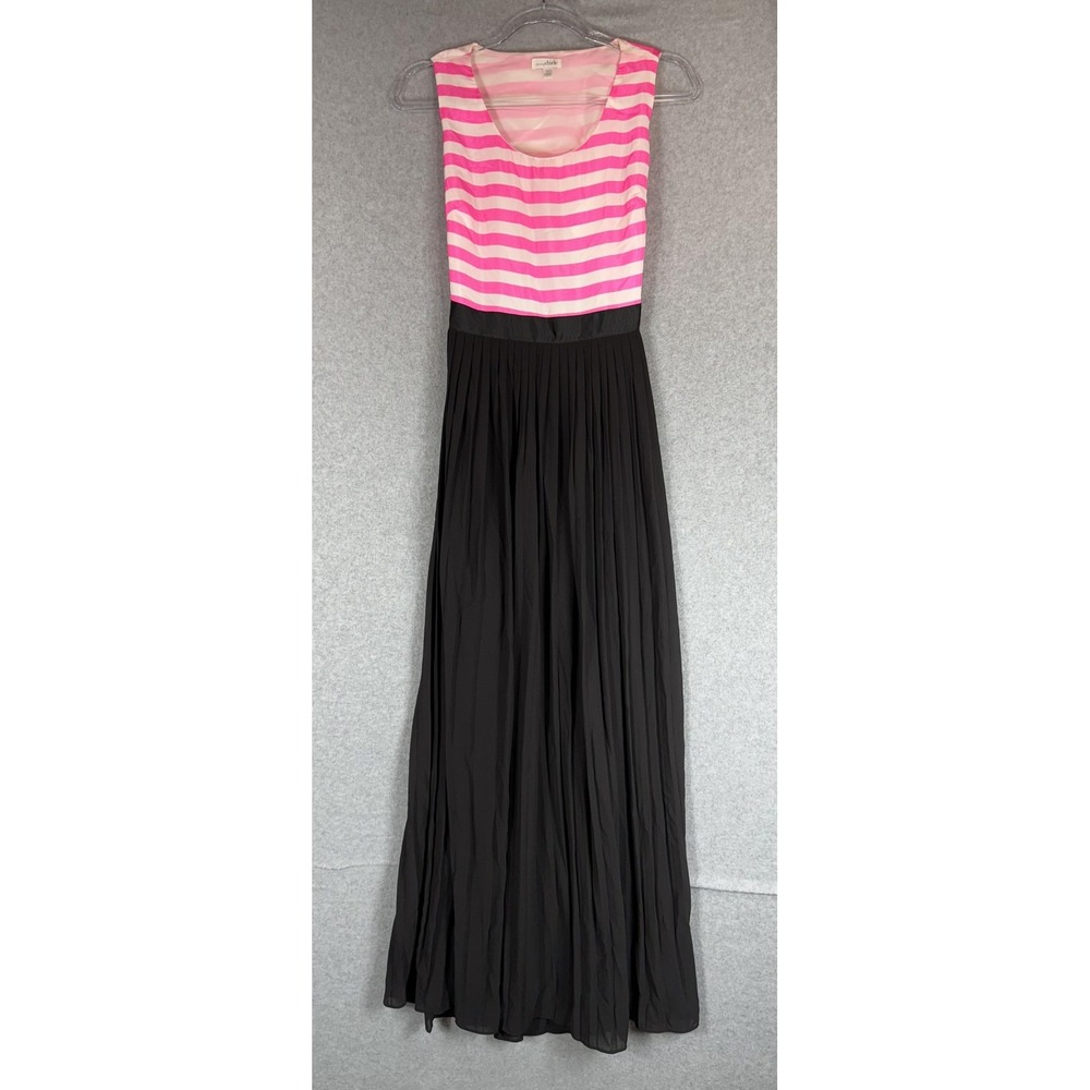 Charming Charlie Maxi Dress Womens Small Pleated Striped Black Sleeveless Cutout